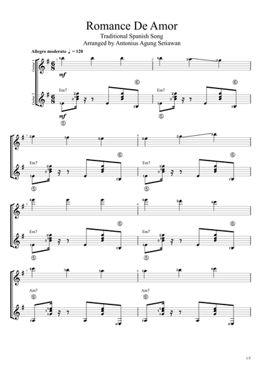 Romance de Amor (in Compound Duplet Time) (Duet Guitar Score) (arr. Antonius Agung Setiawan)