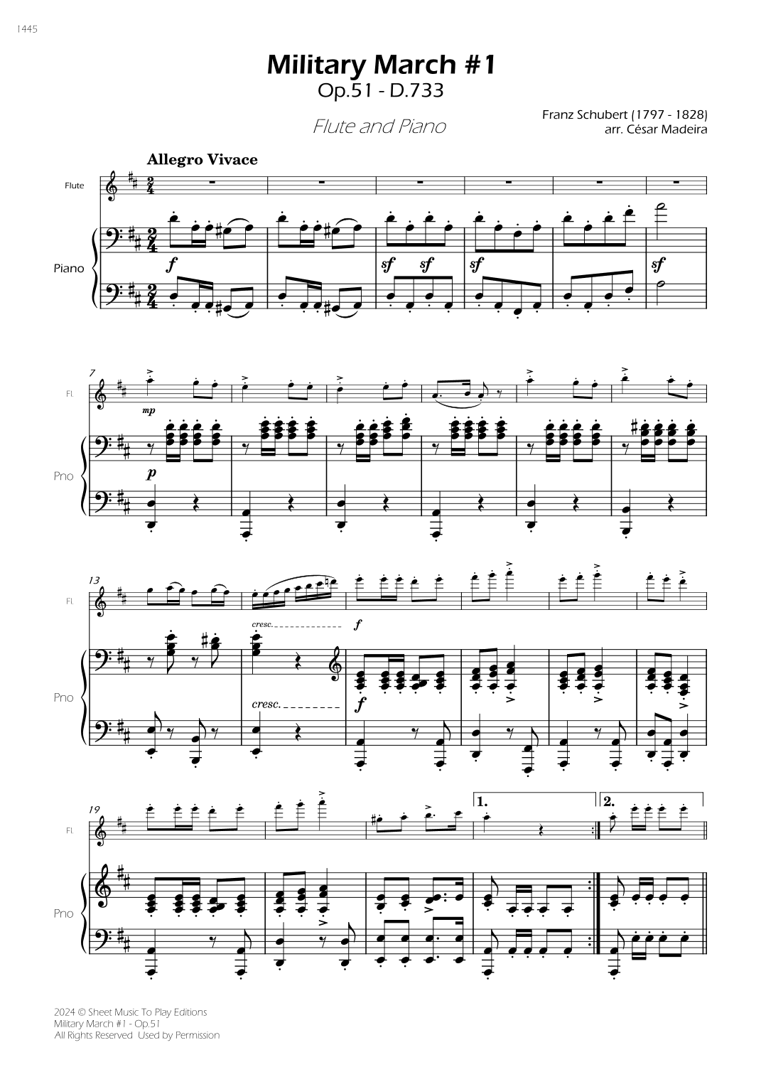 Military March No.1, Op.51 - Flute and Piano (Full Score) (arr. César Madeira)