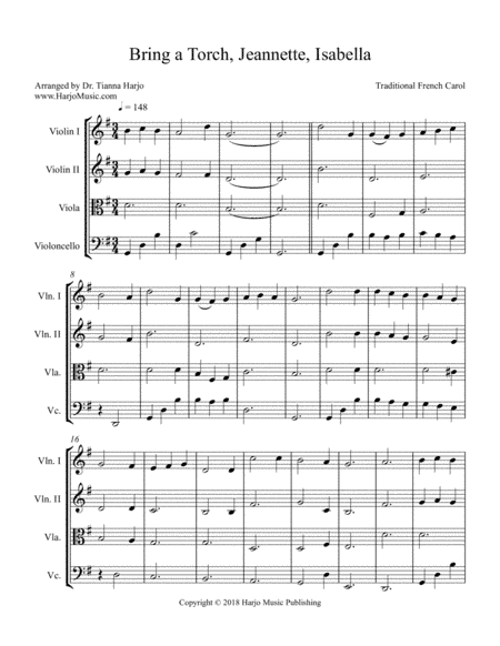 Bring a Torch, Jeanette, Isabella - String Quartet (arr. Dr. Tianna Harjo)