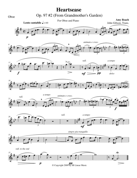 Heartsease by Amy Beach for Oboe and Piano (arr. John Gibson)