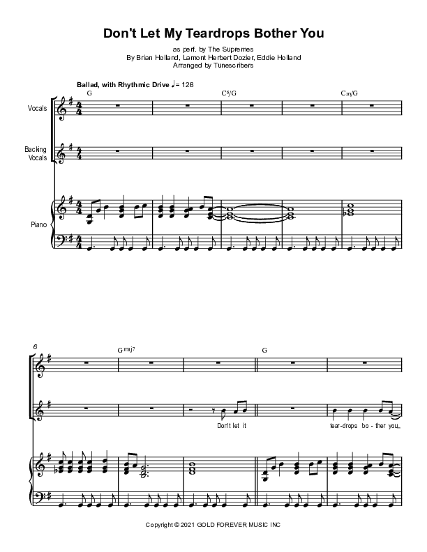 Don't Let My Teardrops Bother You (arr. Tunescribers)