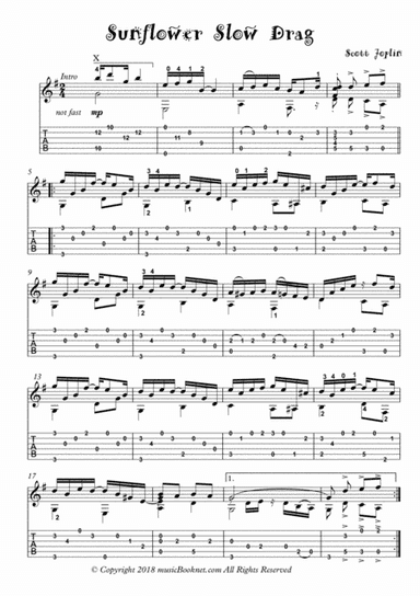 Sunflower Slow Drag Guitar solo (arr. PianoSheetNow)