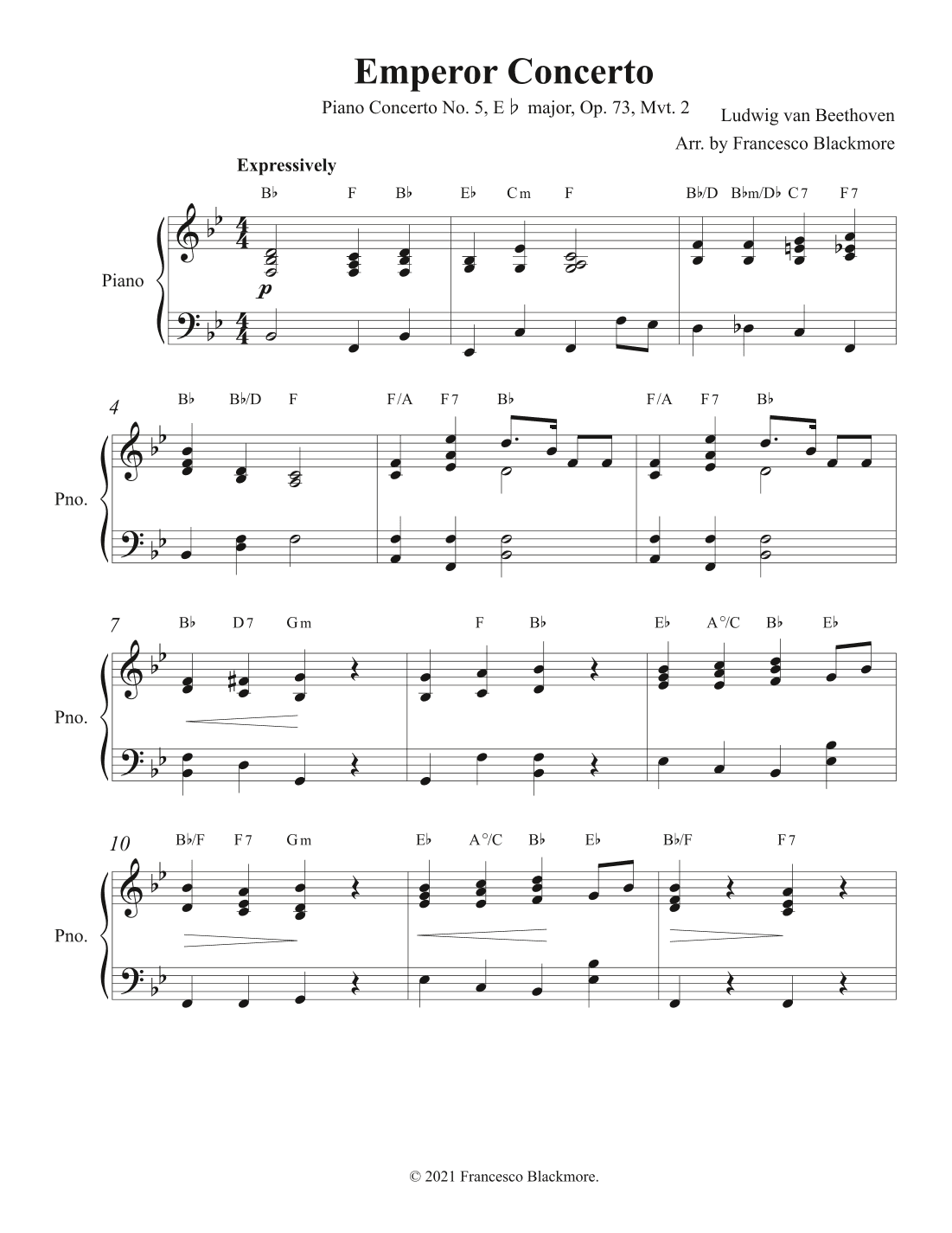 Piano "Emperor" Concerto No. 5, E? major, Op. 73, Mvt. 2? (arr. Francesco Blackmore)