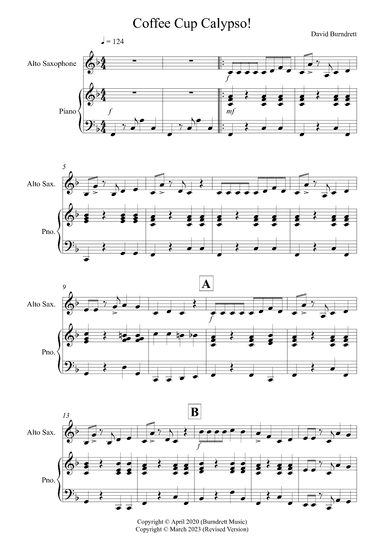 Coffee Cup Calypso! for Alto Saxophone and Piano