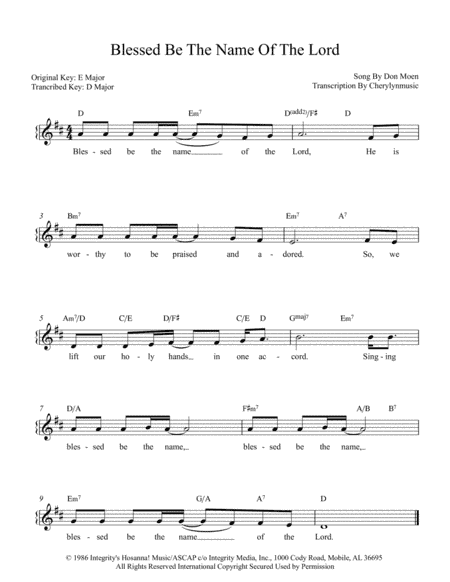 Blessed Be The Name Of The Lord (arr. Cherylynmusic)