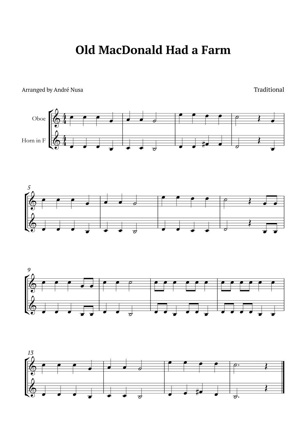Old MacDonald Had a Farm (arr. André Nusa)