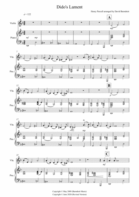 Dido's Lament for Violin and Piano (arr. David Burndrett)