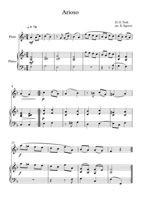 Arioso, Daniel Gottlob Turk, For Flute & Piano (arr. Eugene Egorov)