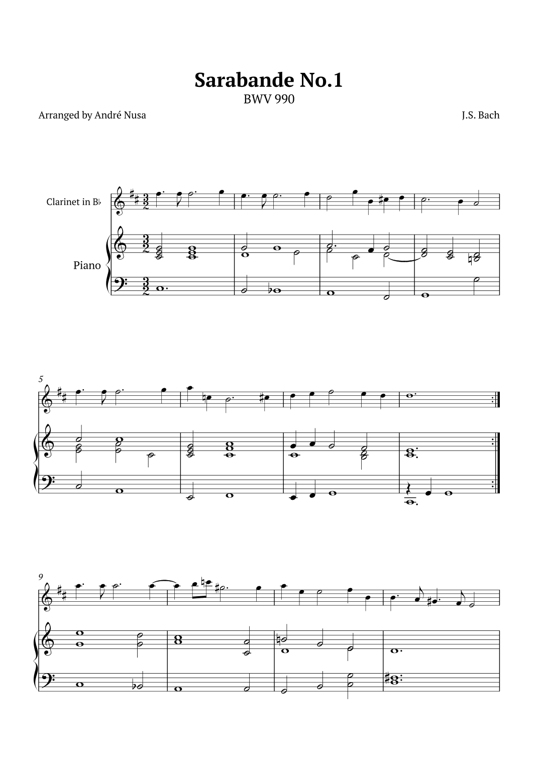 Sarabande No.1 BWV 990 (arr. André Nusa)