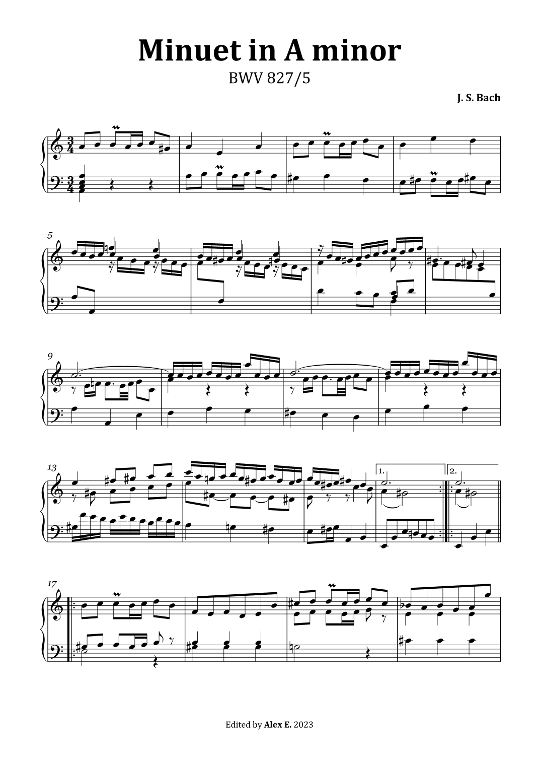 Minuet in A minor, BWV 827/5 (arr. J. S. Bach)