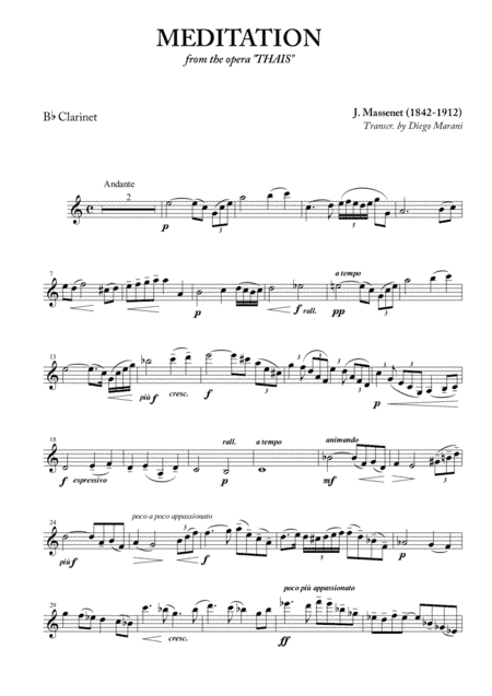 Meditation from "Thais" for Clarinet and Piano (arr. Diego Marani)
