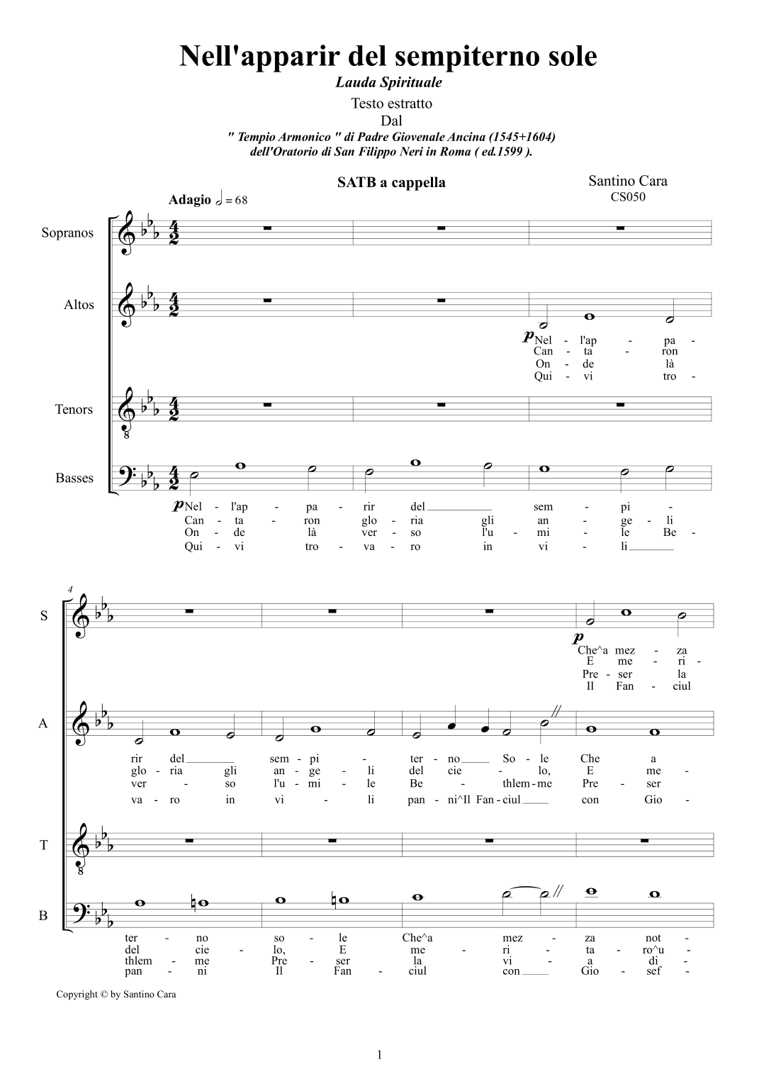 Nell'apparir del sempiterno sole - Lauda for Choir SATB a cappella