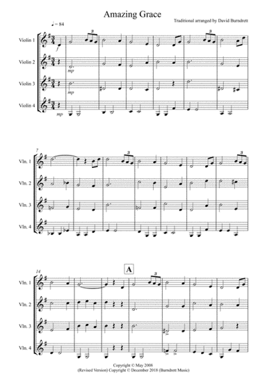 Amazing Grace for Violin Quartet (arr. David Burndrett)