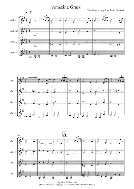 Amazing Grace for Violin Quartet (arr. David Burndrett)