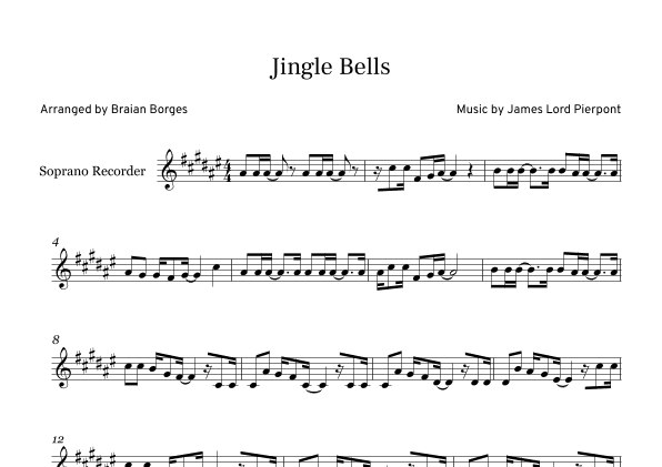 Jingle Bells in F# major, For Soprano Recorder (arr. Braian Borges)