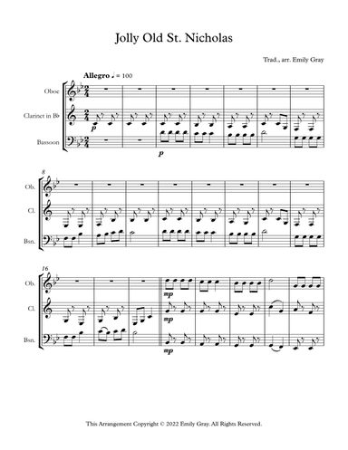 Jolly Old St. Nicholas (Woodwind Trio) (arr. Emily Gray)