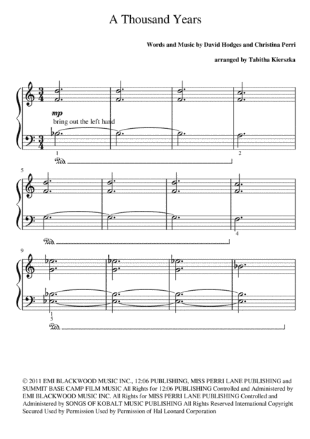 A Thousand Years (arr. Tabitha Kierszka)
