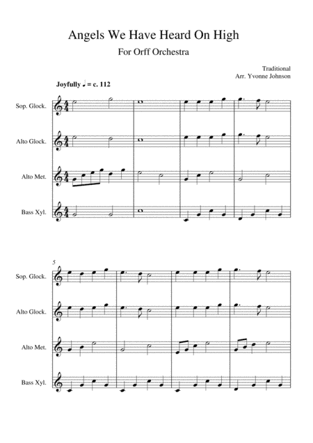 Angels We Have heard On High - For Orff Ensemble (arr. Yvonne Johnson)