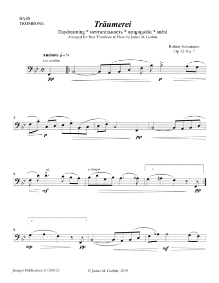 Schumann: Träumerei Op. 15 No. 7 for Bass Trombone & Piano (arr. James M. Guthrie)