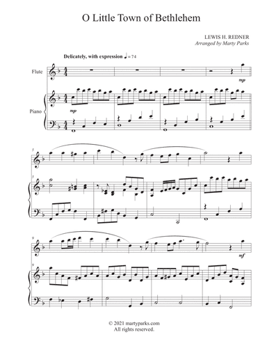 O Little Town of Bethlehem (Flute-Piano) (arr. Marty Parks)
