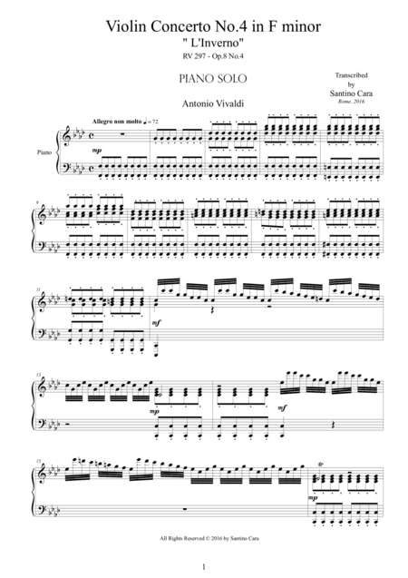Vivaldi - Violin Concerto No.4 in F minor 'L'inverno', RV 297 - Piano solo (arr. Santino Cara)