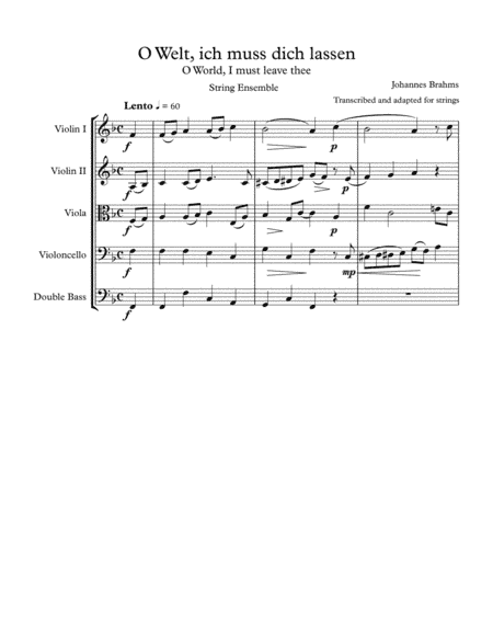 O Welt, ich muss dich lassen (O World, I e'en must leave thee) - 2018 Chamber Music Contest Entry (arr. John J. Kula)