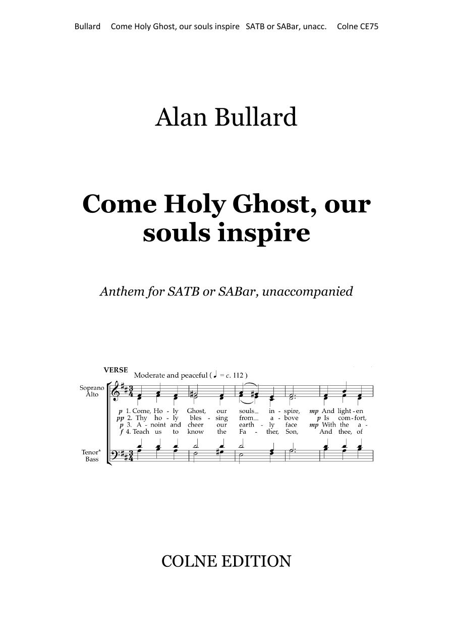 Come Holy Ghost, our souls inspire (Anthem for SATB or SABar)