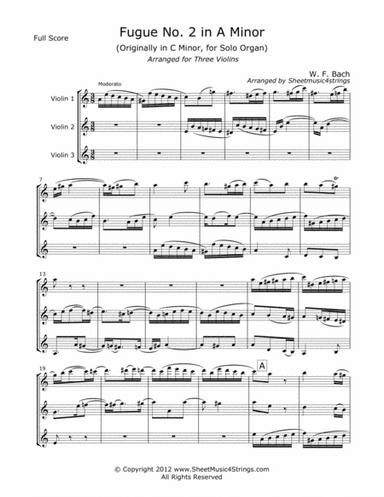 Bach, W.F. - Fugue No.2 for Three Violins (arr. Linda M. Scott)