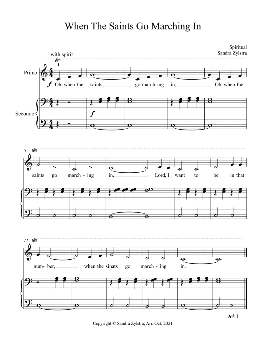 When The Saints Go Marching In  (beginning solo with optional elementary duet) (arr. Sandra Zylstra)