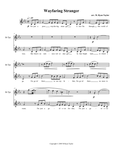 Wayfaring Stranger (Bluesified) : Vocal Solo with Trumpet and Piano (arr. M. Ryan Taylor)