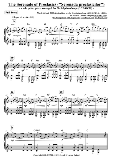 The Serenade of Preclasics ("Serenada preclasicilor") - arr. for G-clef piano/harp (GCP/GCH) (from m