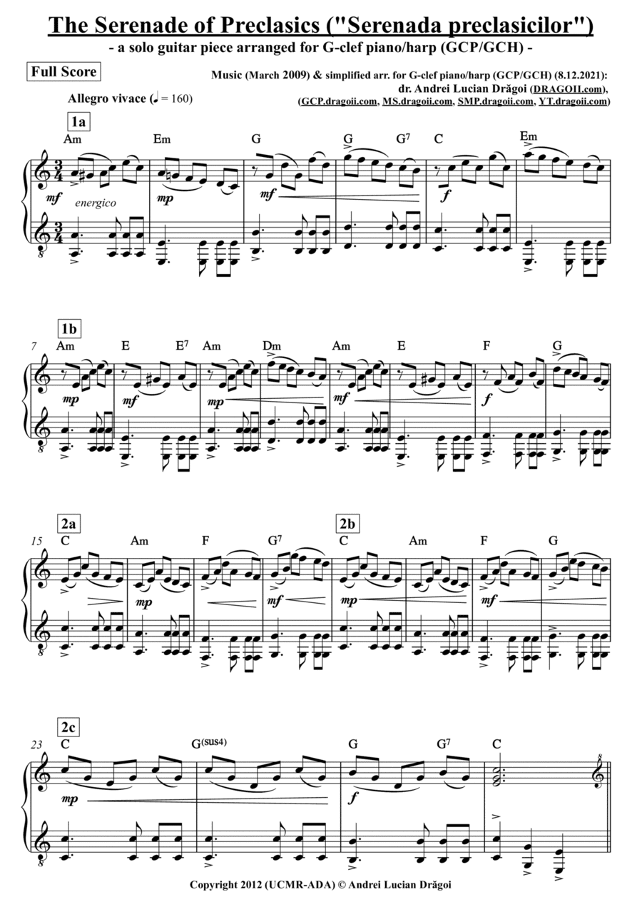 The Serenade of Preclasics ("Serenada preclasicilor") - arr. for G-clef piano/harp (GCP/GCH) (from m