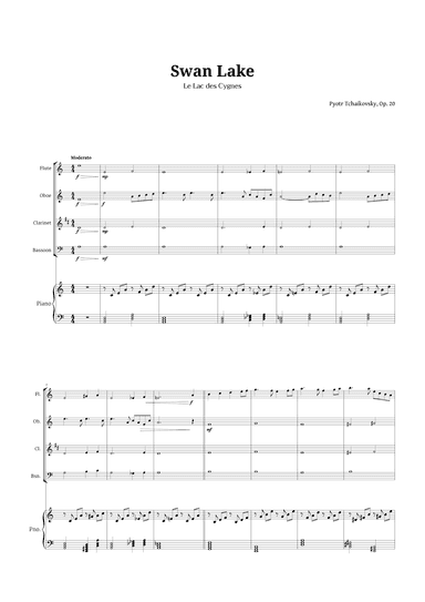 Swan Lake by Tchaikovsky for Woodwind Quartet and Piano (arr. Langanho)