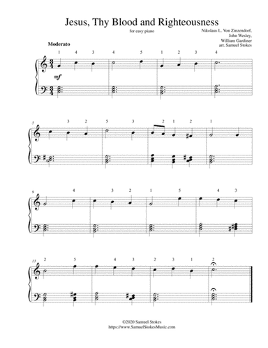 Jesus, Thy Blood and Righteousness - for easy piano (arr. Samuel Stokes)