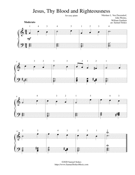 Jesus, Thy Blood and Righteousness - for easy piano (arr. Samuel Stokes)