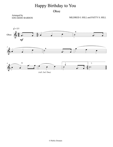 Happy Birthday to You (For Oboe with Piano accompaniment and Chords) (arr. Eduardo Barros)