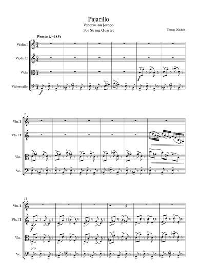 Venezuela Pajarillo for String Quartet (arr. Tomaz Nedoh)