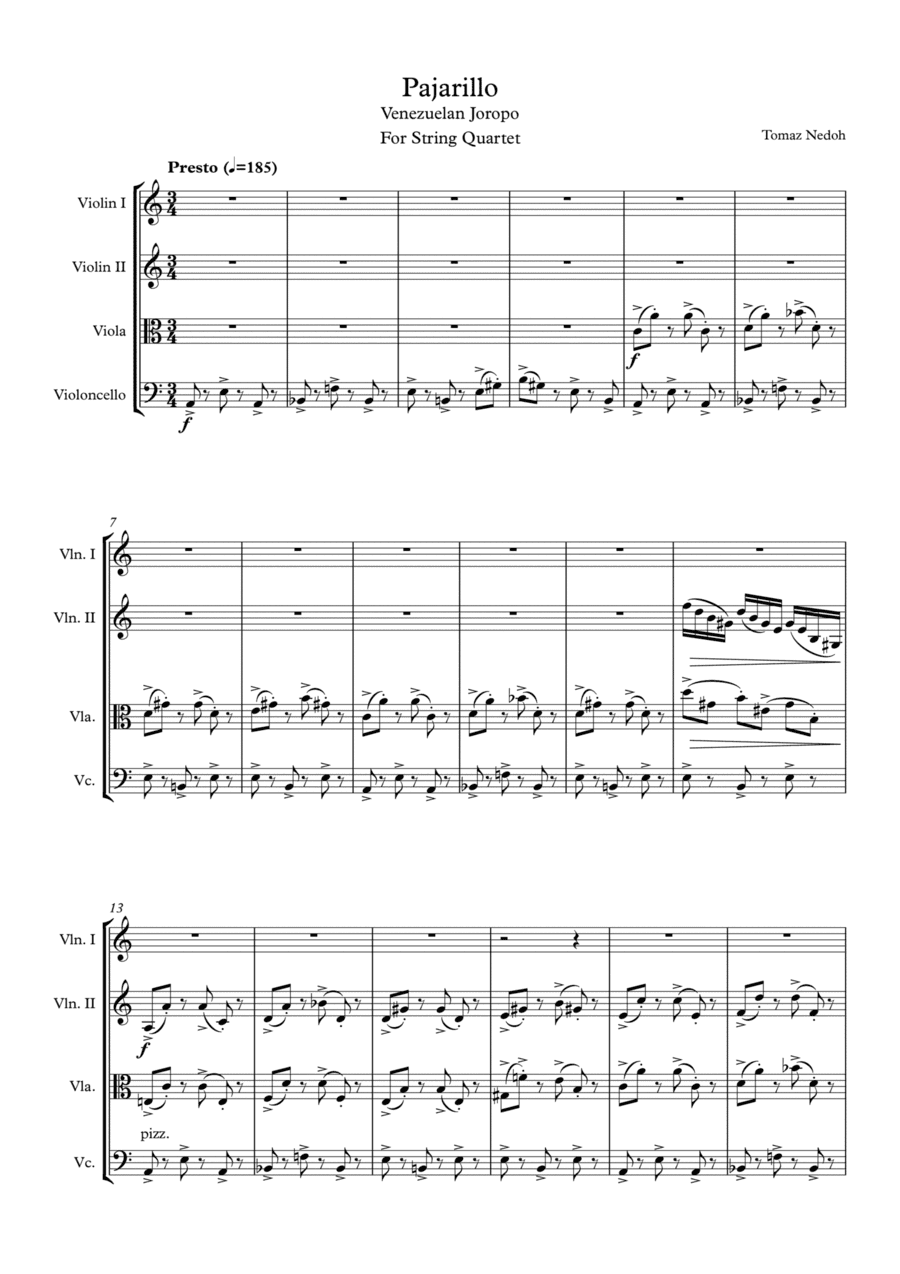 Venezuela Pajarillo for String Quartet (arr. Tomaz Nedoh)