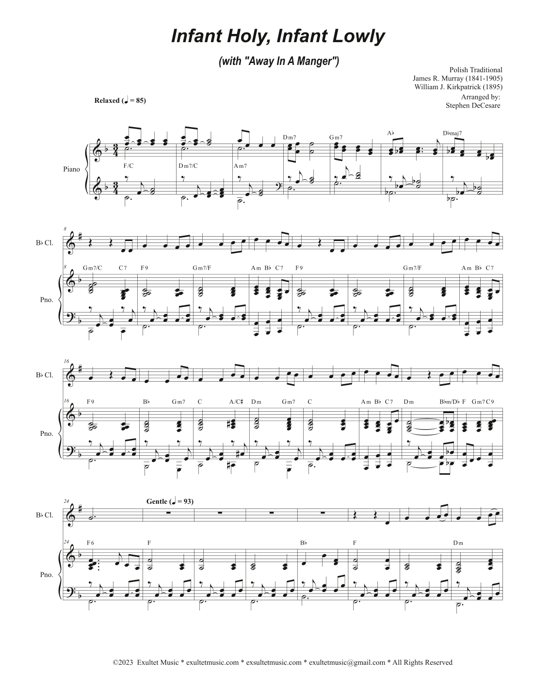 Infant Holy, Infant Lowly (with "Away In A Manger") (Bb-Clarinet solo and Piano) (arr. Stephen DeCesare)