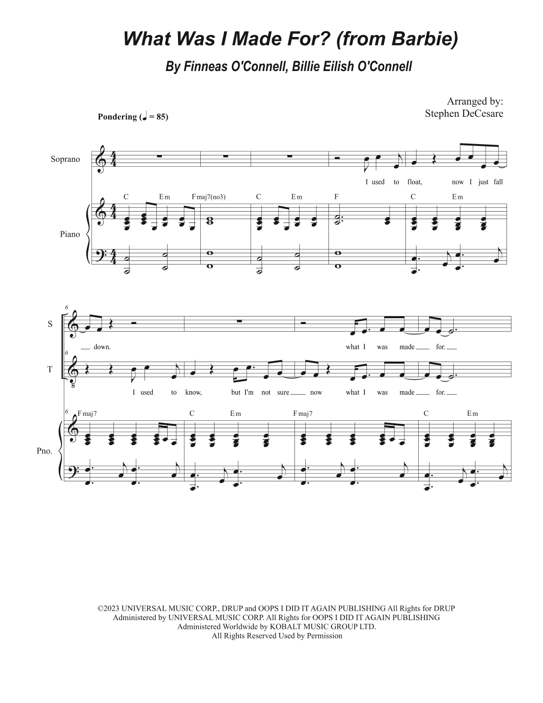 What Was I Made For? (arr. Stephen DeCesare)