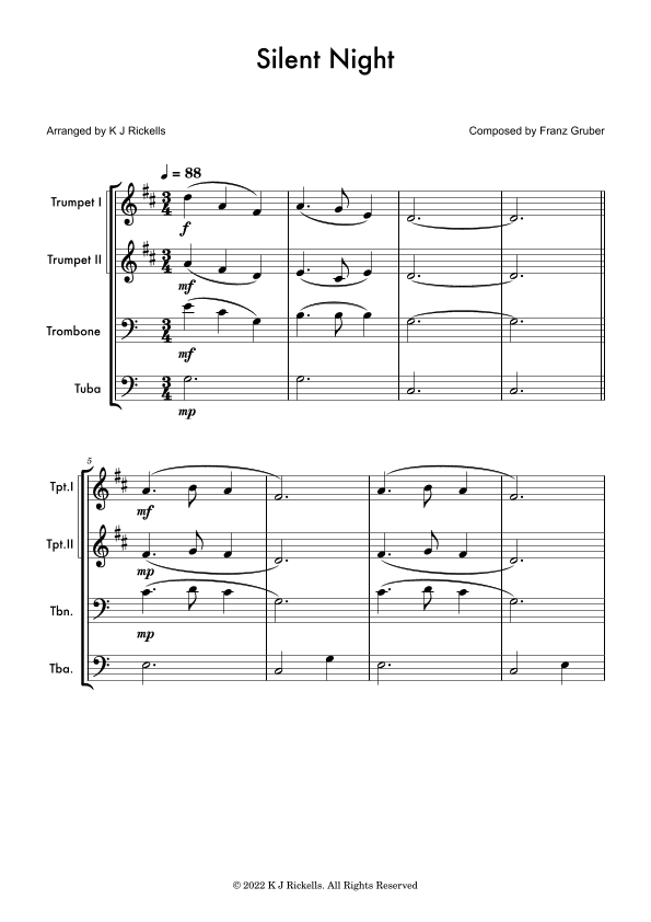 Silent Night - Brass Quartet (arr. K J Rickells)