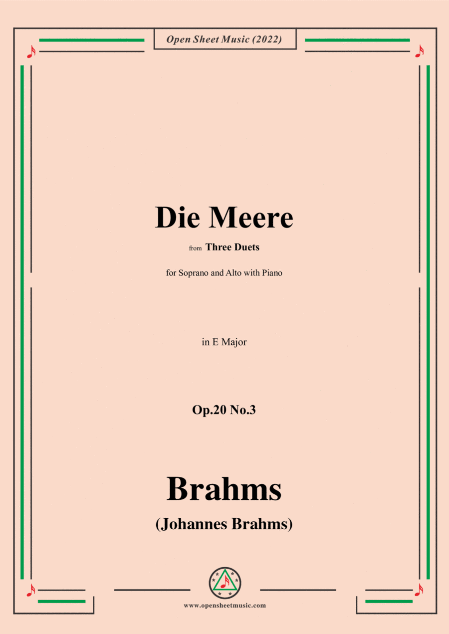 Brahms-Die Meere-The Sea,Op.20 No.3,in E minor,from Three Duets (arr. Open Cloud)