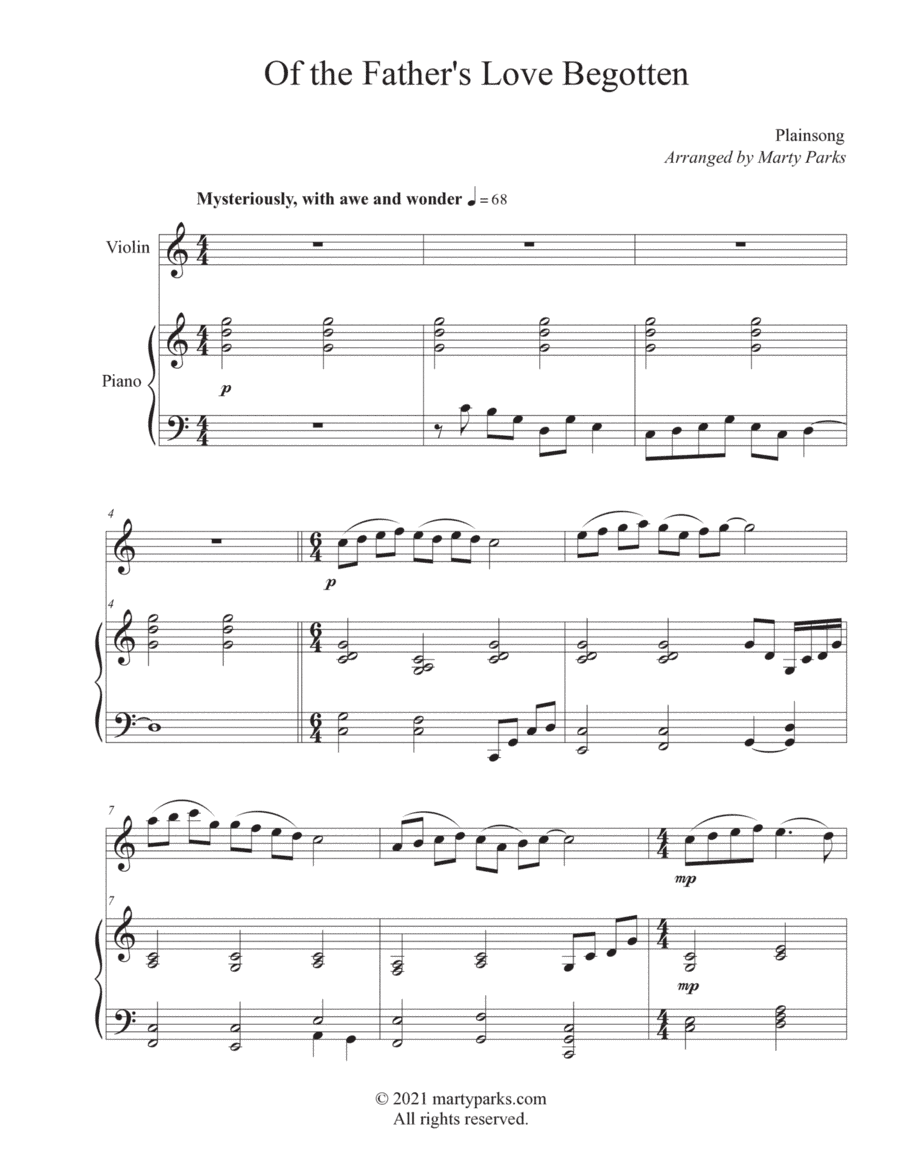 Of The Father's Love Begotten (Violin-Piano) (arr. Marty Parks)