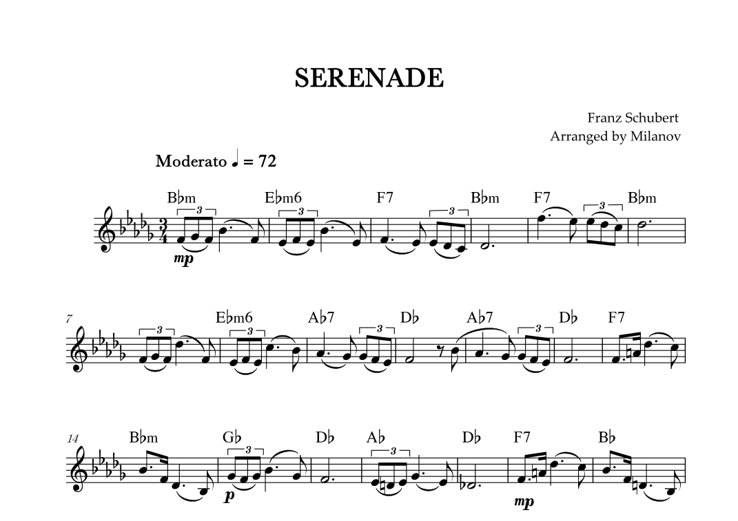 Serenade | Schubert | Lead Sheet | Bb minor (arr. Milanov)