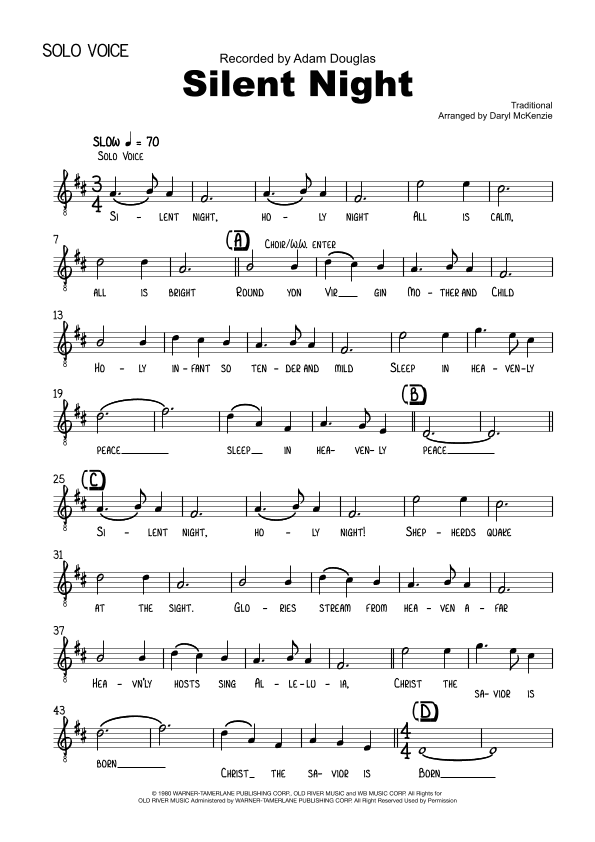 Silent Night - Male Vocal with Big Band and optional Choir Key of D to E (arr. Daryl McKenzie)