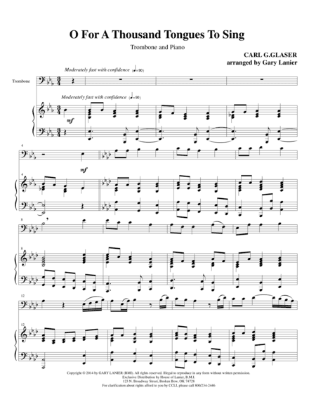 O FOR A THOUSAND TONGUES TO SING (Trombone Piano and Trb Part) (arr. Gary Lanier)