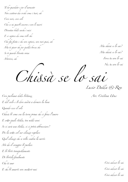 Chissa' Se Lo Sai (arr. Cristina Uruc)