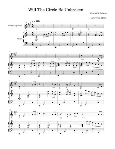 Will The Circle Be Unbroken (Alto Sax Solo with Piano) (arr. Tyler Adams)