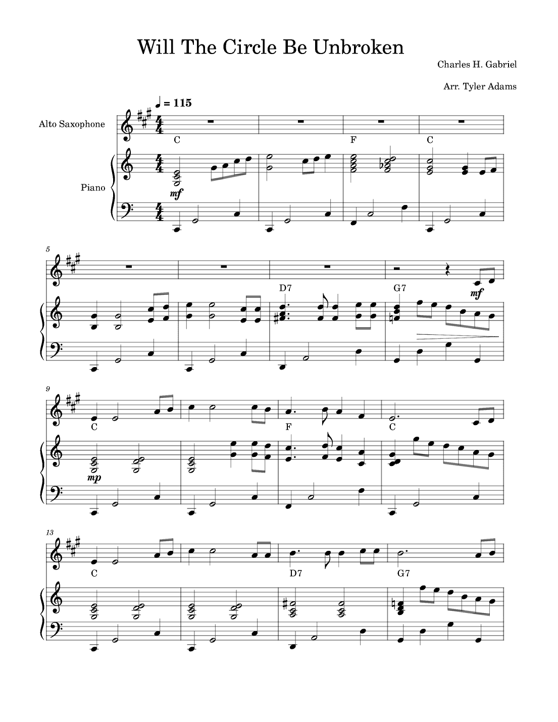 Will The Circle Be Unbroken (Alto Sax Solo with Piano) (arr. Tyler Adams)