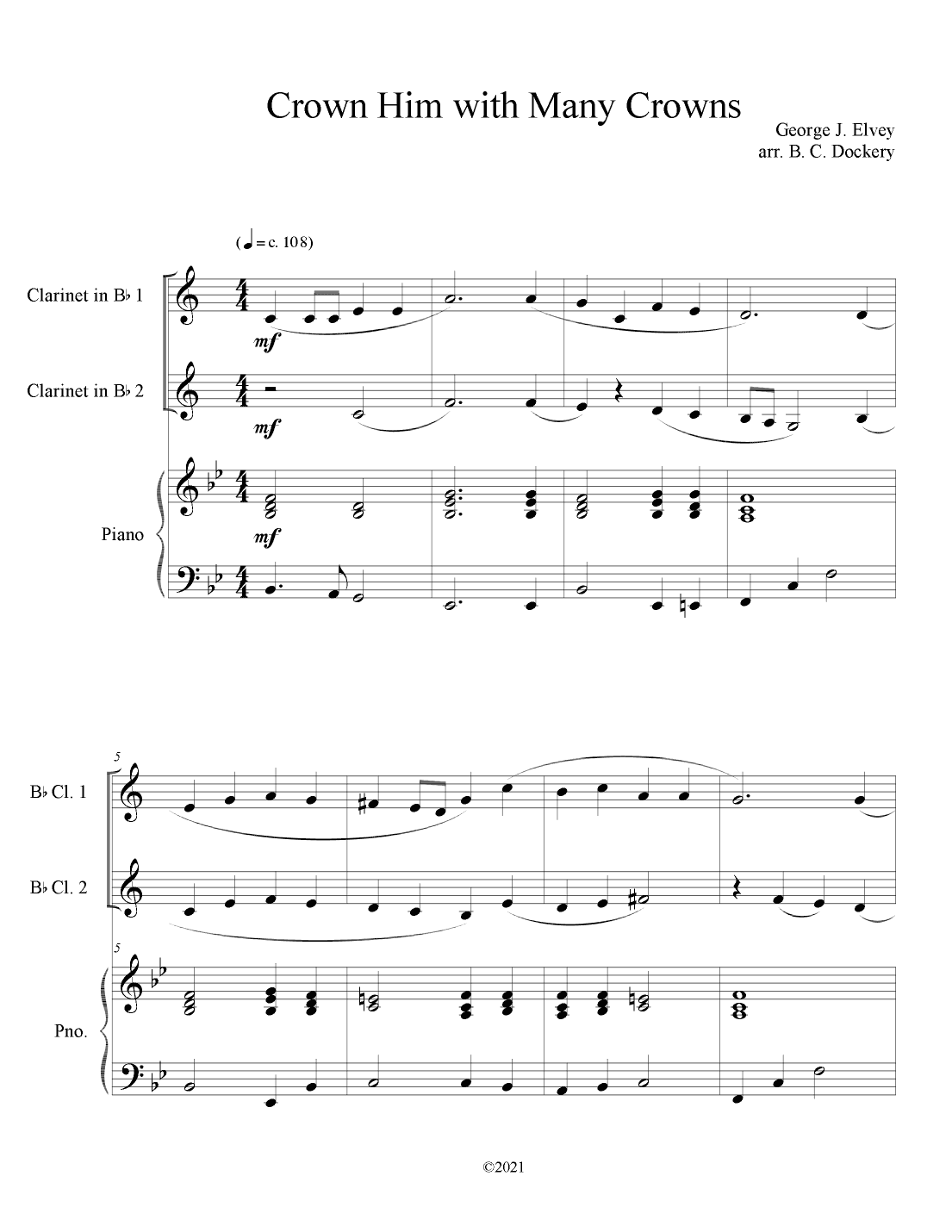 Crown Him with Many Crowns (Clarinet Duet with Piano Accompaniment) (arr. B. C. Dockery)